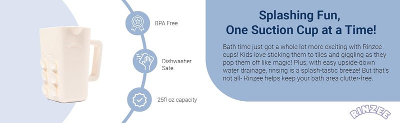 Rinzee ® Baby Bath Cup with Suctions - BPA Free, 100% Food Grade Silicone Rinse Cup, Clutter-Free Tub Area, Kids Learning Tool, Sticks to Tiles, Drains Water Upside Down- patent pending - Image 4